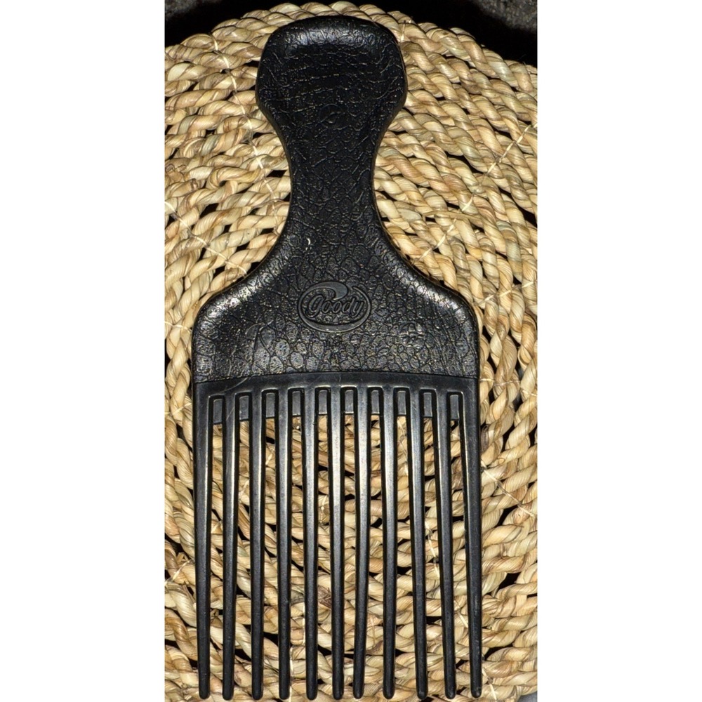 Vintage Goody Plastic Textured Reptile Print Hair Pick‎ Comb Lift USA Black